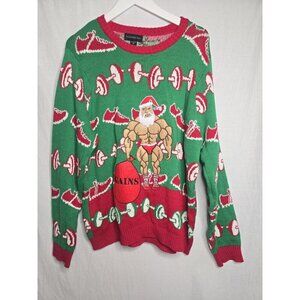 Ugly Christmas Sweater Gains Santa Weight Lifting Men's/Unisex Size XL